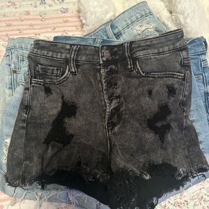 Distressed Black Denim Shorts